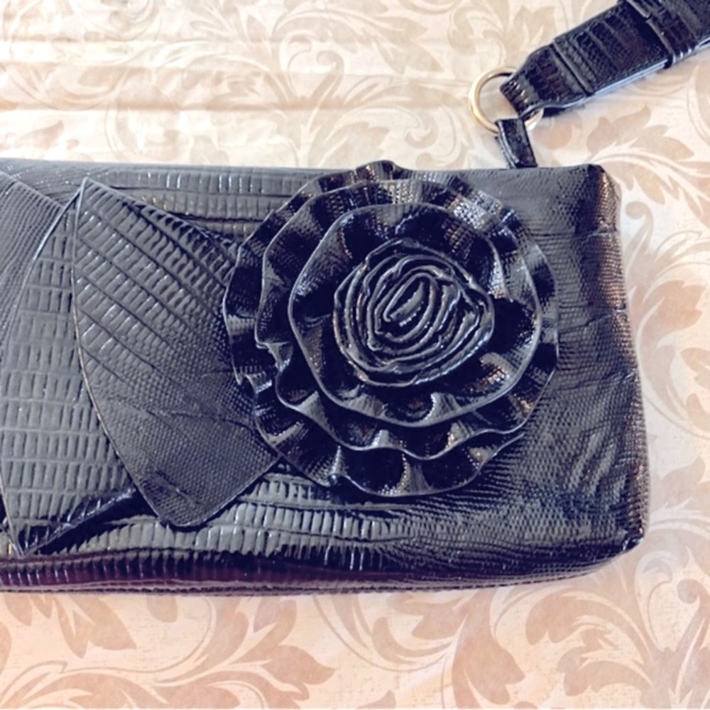 Black floral Big Buddha wristlet